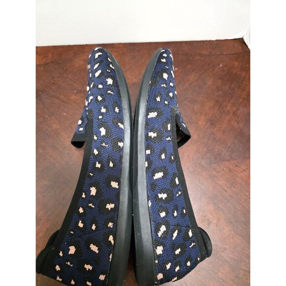 Clarks Women's Slip-On Knit Leopard Print Shoes Navy & Cream Size 11 - Picture 7 of 10